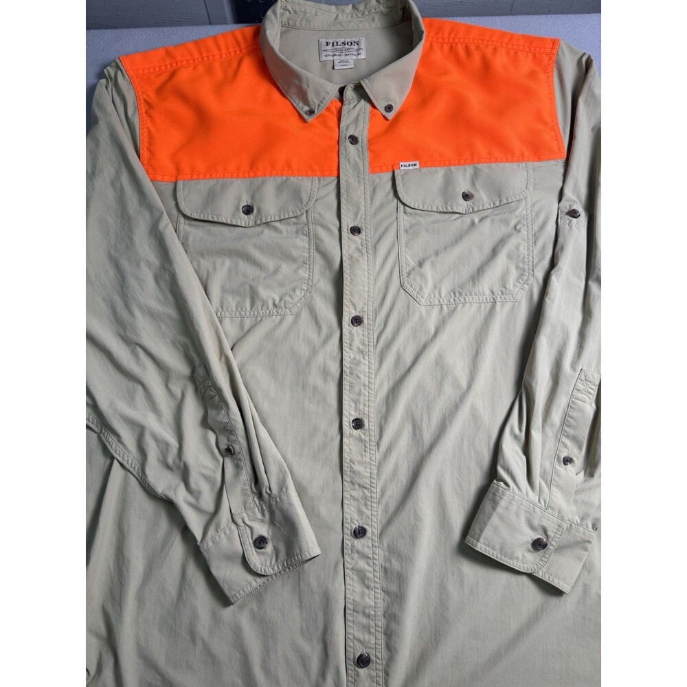 Filson Hunting Shirt Men 3XL Khaki Orange Long Sleeve Button Up Outdoors Pockets